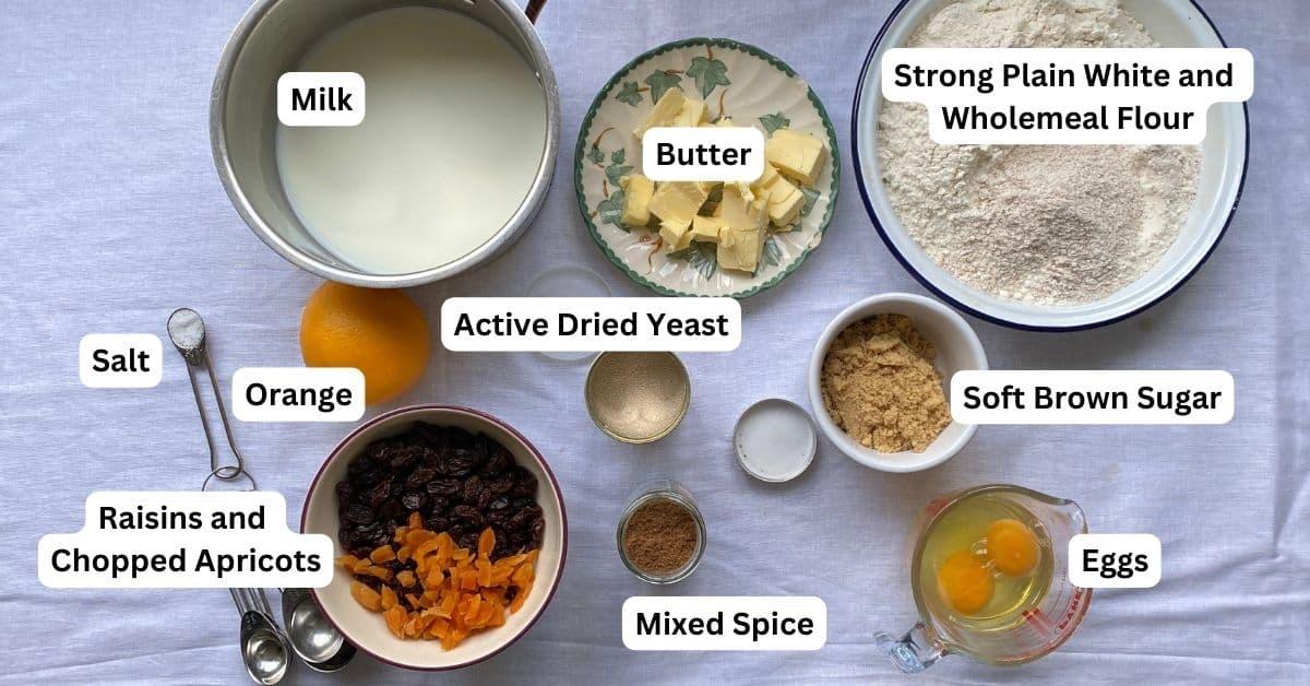 Ingredients for a Large Hot Cross Bun Loaf.