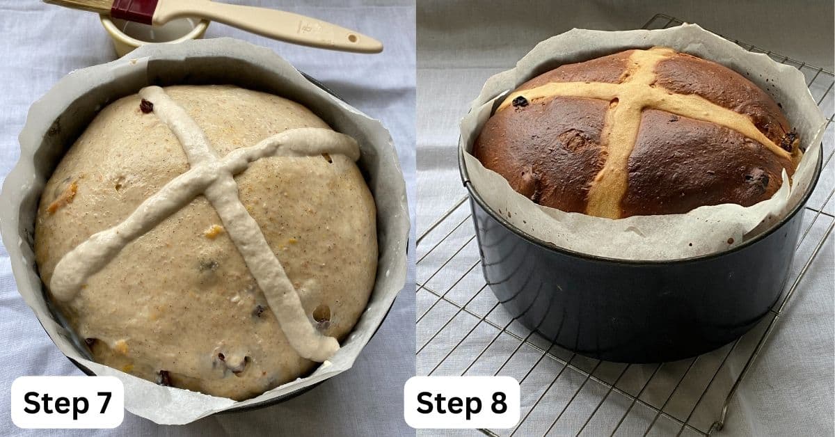 Large Hot Cross Bun Loaf in a baking tin.