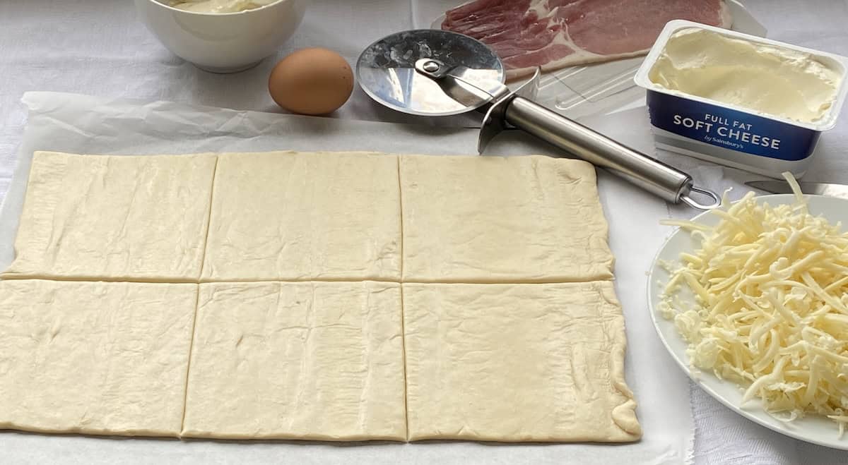 Puff pastry squares unbaked.