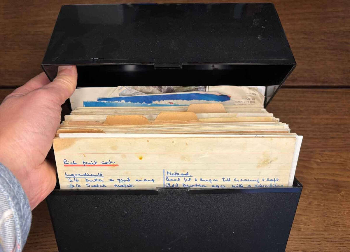Alex Keerie's box of recipe cards
