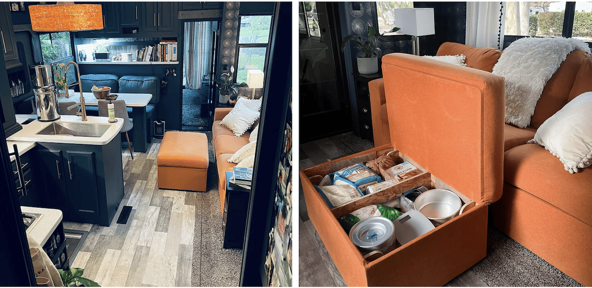 Sitting room inside an RV. 