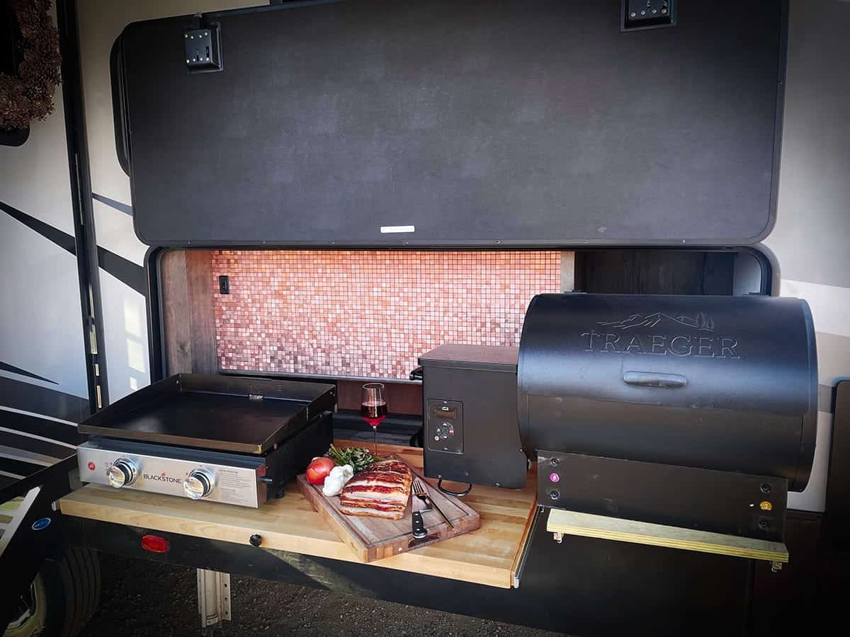 BBQ equipment on a counter top.