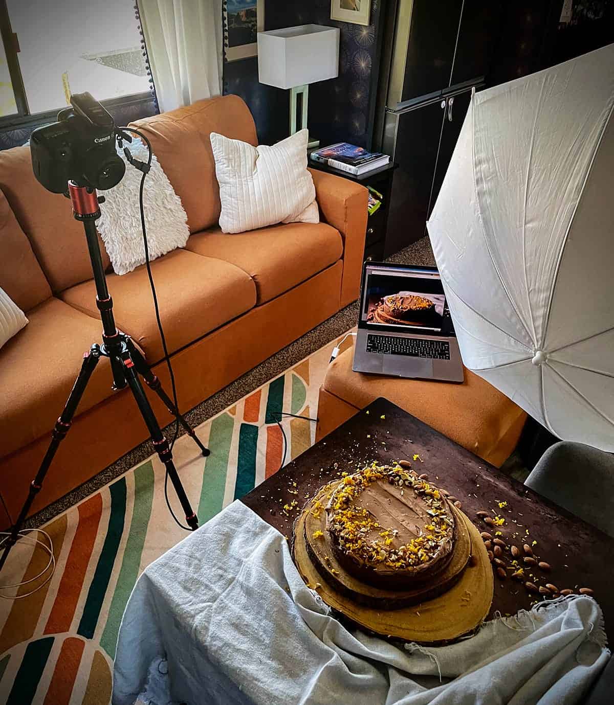 Food photo shoot inside an RV. 