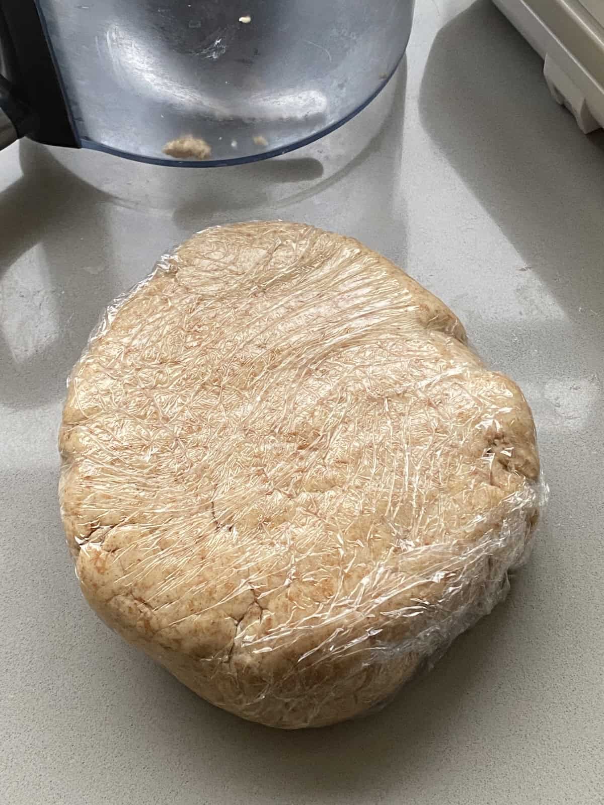 Shortcrust pastry wrapped in cling film.