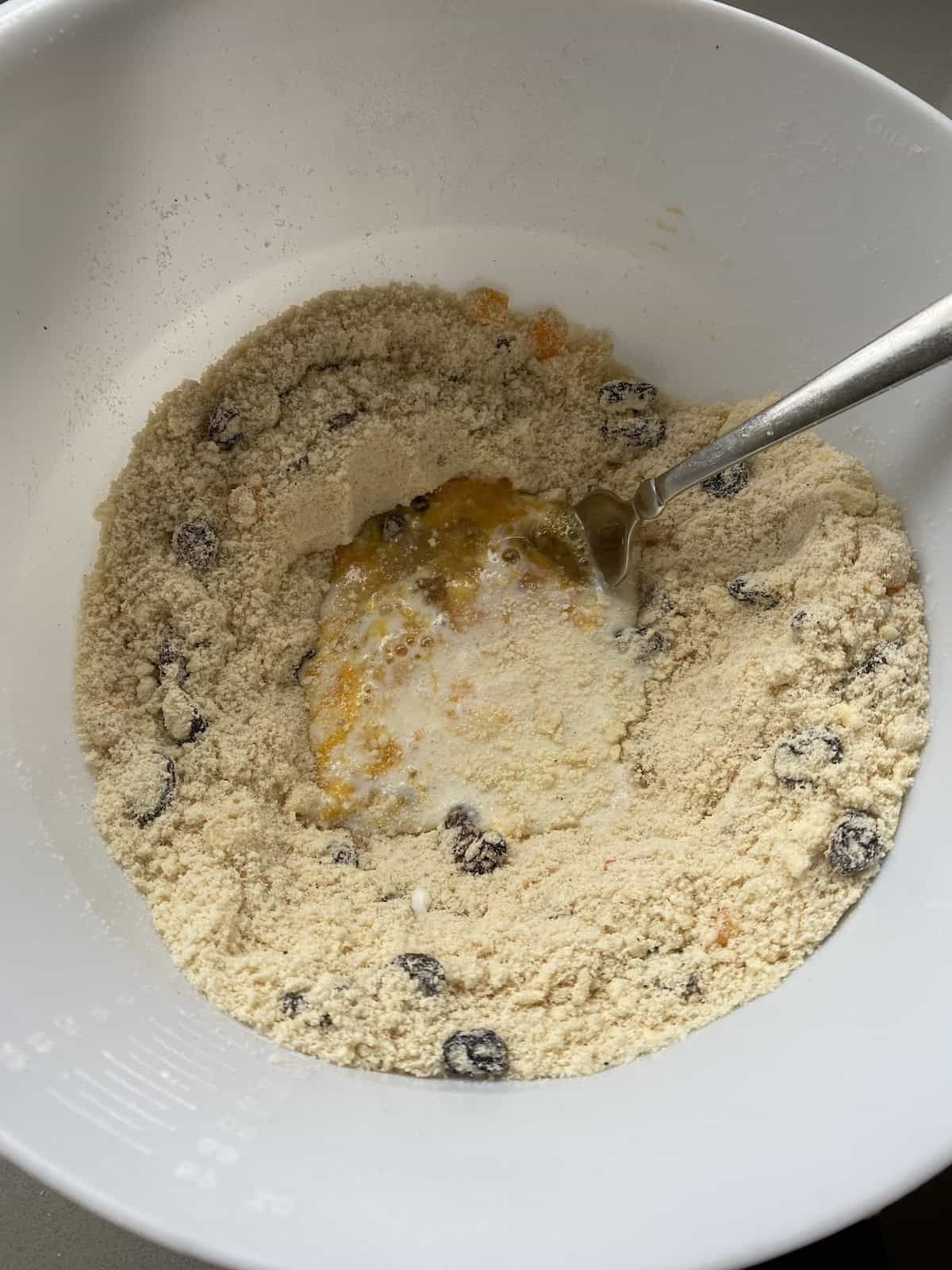 Rock Cake ingredients in a white bowl.