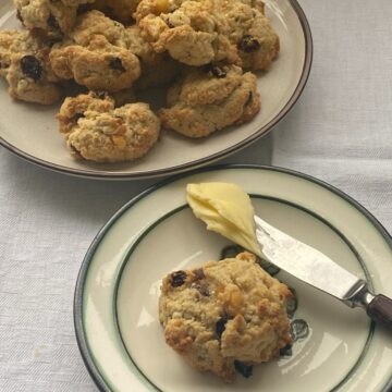 Rock Buns (Rock Cakes) on small plates.